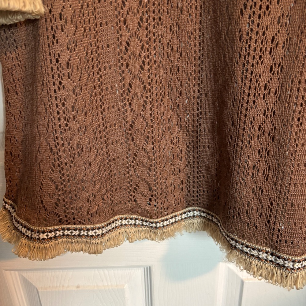 NWT Origami by Vivien Brown Boho Crochet Knit Fringe Tunic or Swim Cover Up XL - Picture 5 of 12